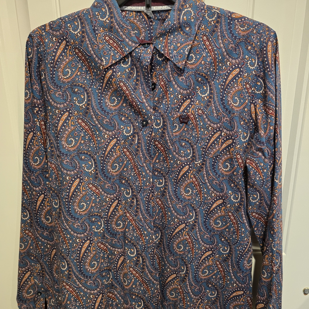 Womens Paisley Blue and Orange Shirt